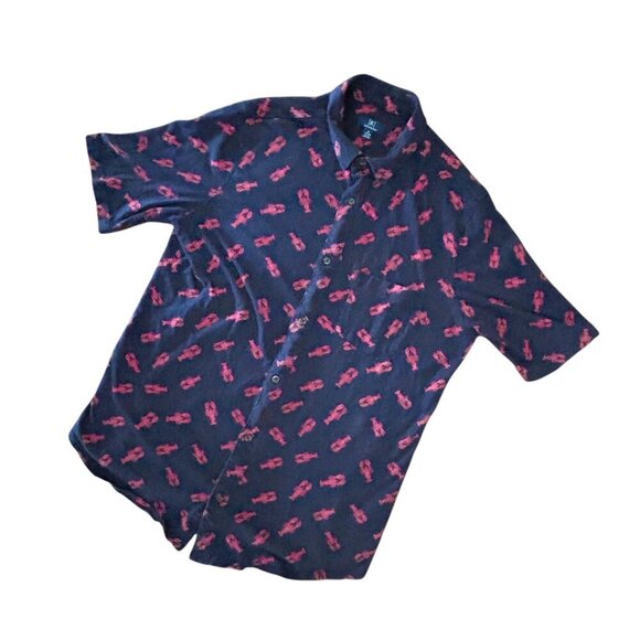 Lobster All Over Print Knit Button Down Shirt Size Medium Beach Ocean Vacation - Picture 2 of 12